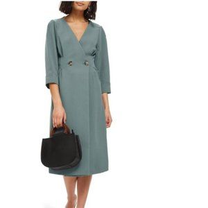 NWOT Topshop Surplice Button Midi Dress Sage Green